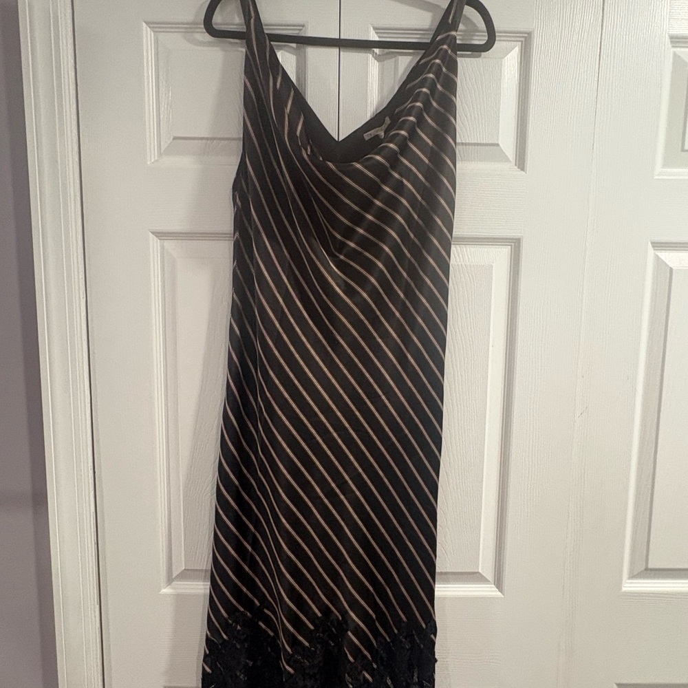 Gold Hawk Elegant Black and Brown Striped Dress